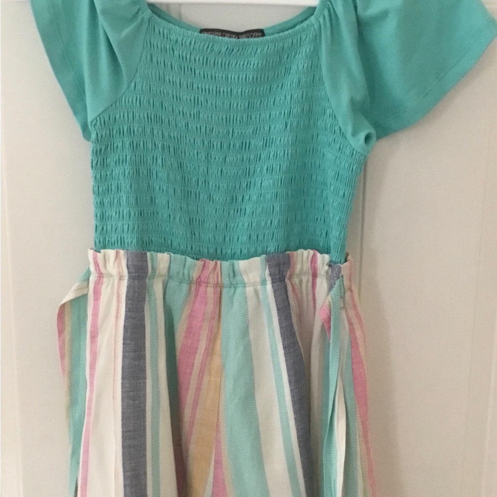 Three Hearts Teal and Multicolor Striped Dress